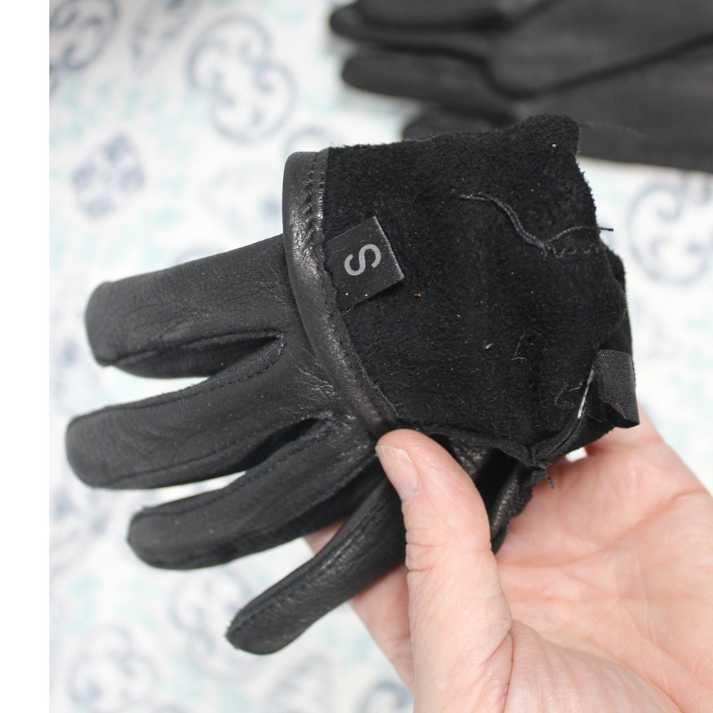 JustinBlack Leather Lined Gloves Women Small Classic Three Point Stitching - Picture 4 of 4